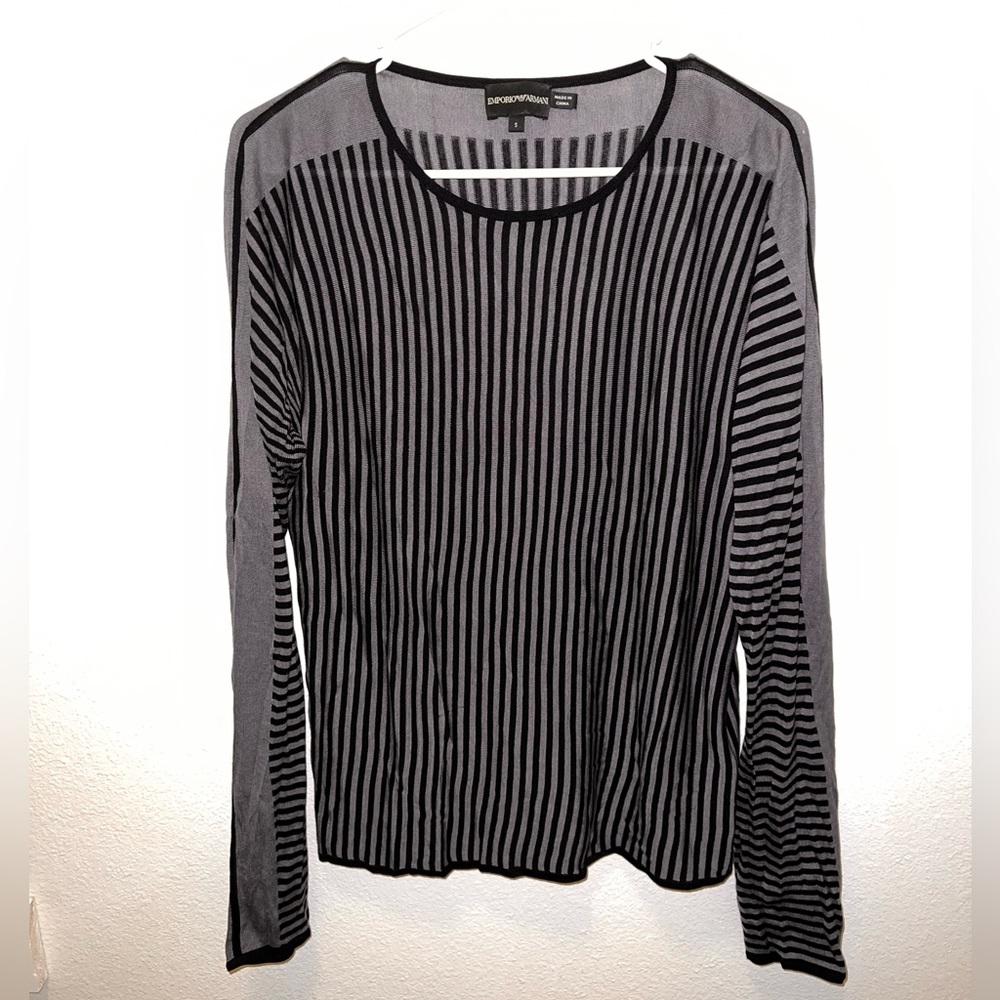 Emporio Armani Top Women Size S Gray Black Stripe Viscose Silk